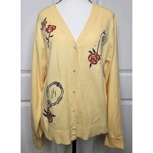 NWT Disney Beauty And The Beast Cardigan Sweater Size Large Yellow Embroidered